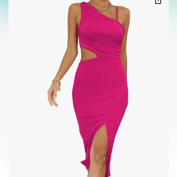Lyaner | Dresses | Lyaner Hot Pink Cutout Ruched Midi Dress With Slit Size  Xs | Poshmark